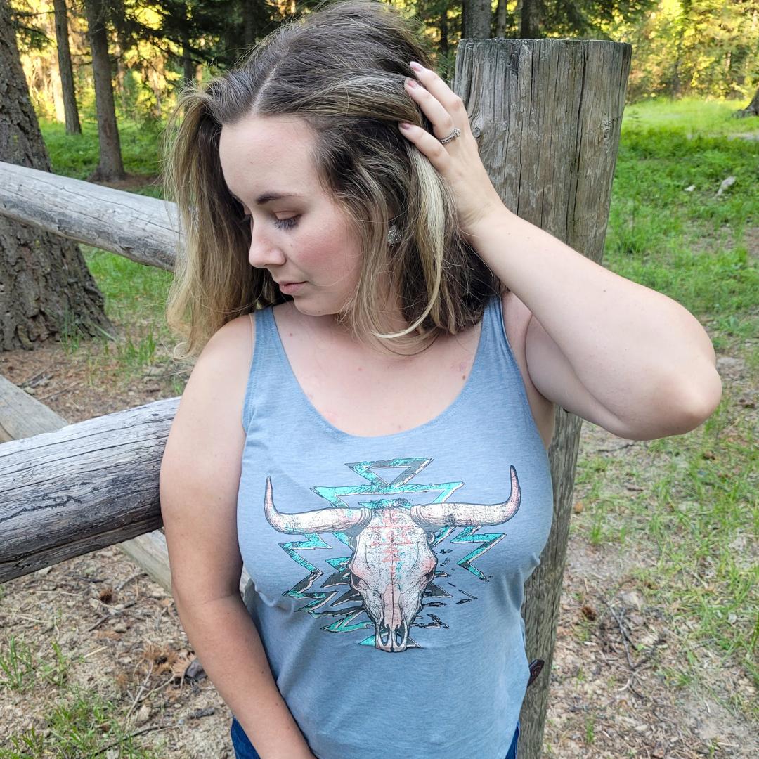 Hit the Trail Western Light Blue Tank Top - Old - Fashioned Girls