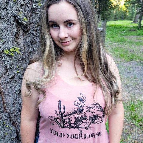 Hold Your Horses Vintage Western Pink Tank Top - Old - Fashioned Girls