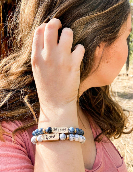 Loved and Blessed Stacking Bracelets - Charms, Stone Beads, Faith Jewelry - Old - Fashioned Girls