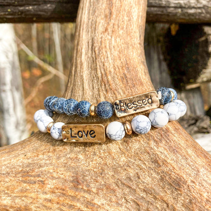 Loved and Blessed Stacking Bracelets - Charms, Stone Beads, Faith Jewelry - Old - Fashioned Girls