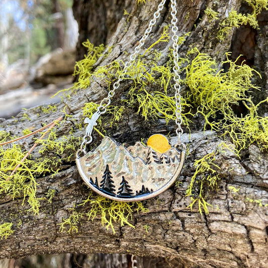 Mountain Peak Necklace - Camping. Outdoors, Boho, Hiking - Old - Fashioned Girls