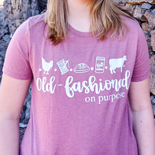 Old-Fashioned on Purpose Pink Heather Tee – Women’s Homesteading, Chicken & Sourdough Gift T-Shirt